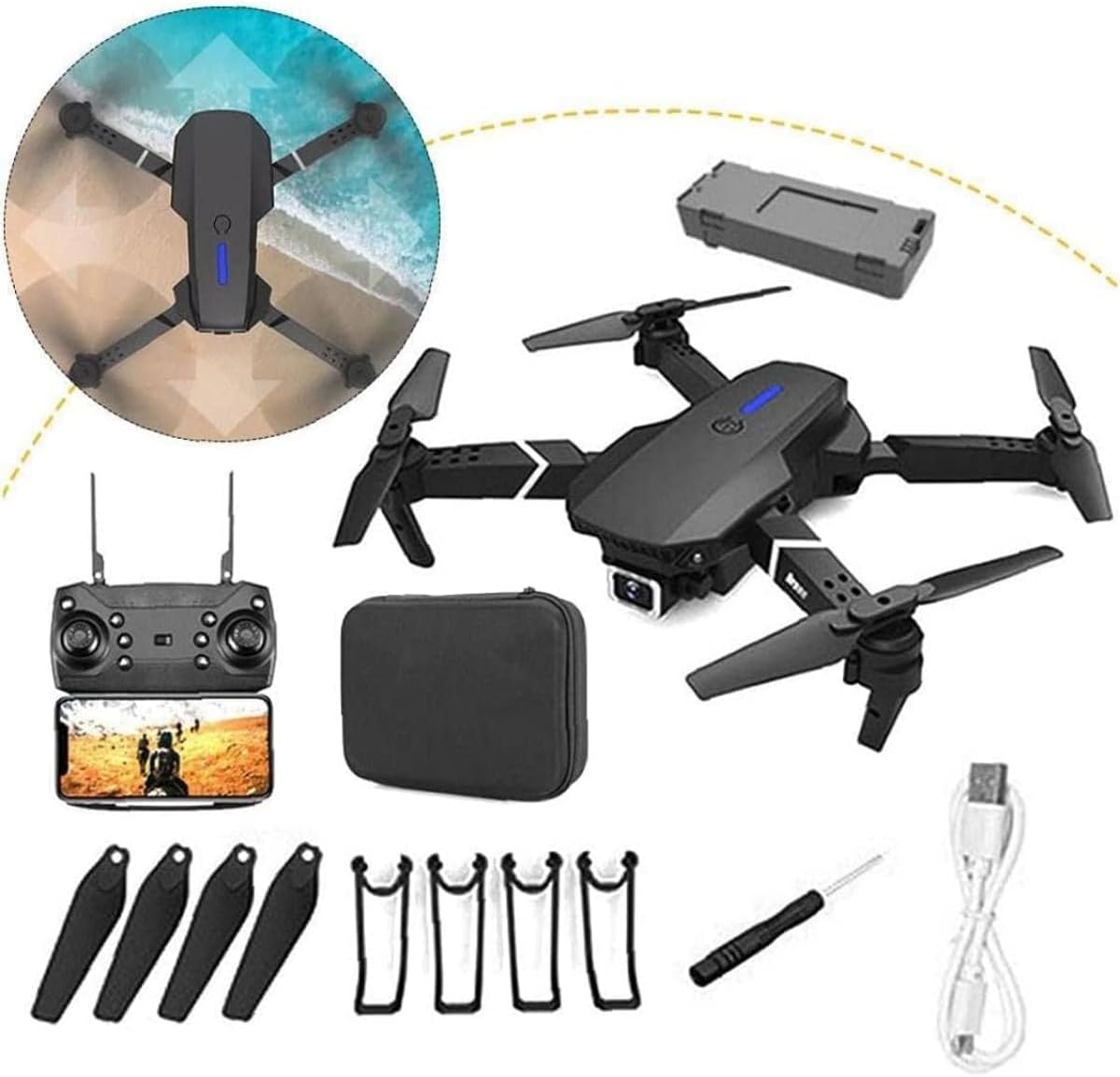 E88 Pro Drone with 4K HD  Dual Camera/WiFi FPV, Foldable(Get Discount 10 AED For Today )